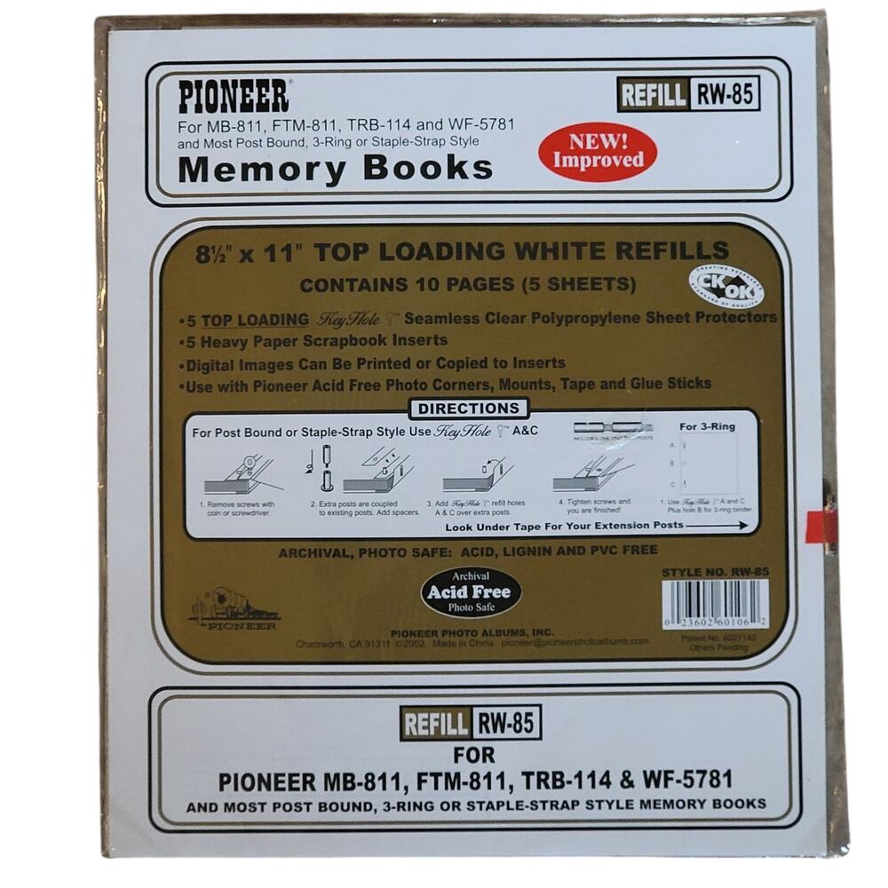 VTG Y2K Pioneer Memory Book Refill Pages 8.5x11 RW-85 5 Sheets Top Loading White